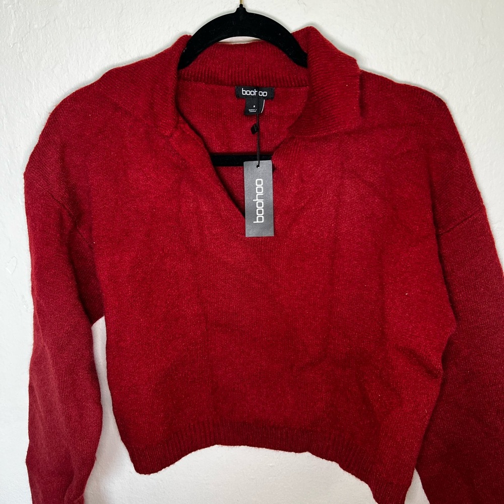 Boohoo Red Cowl Neck Sweater Modern and Chic